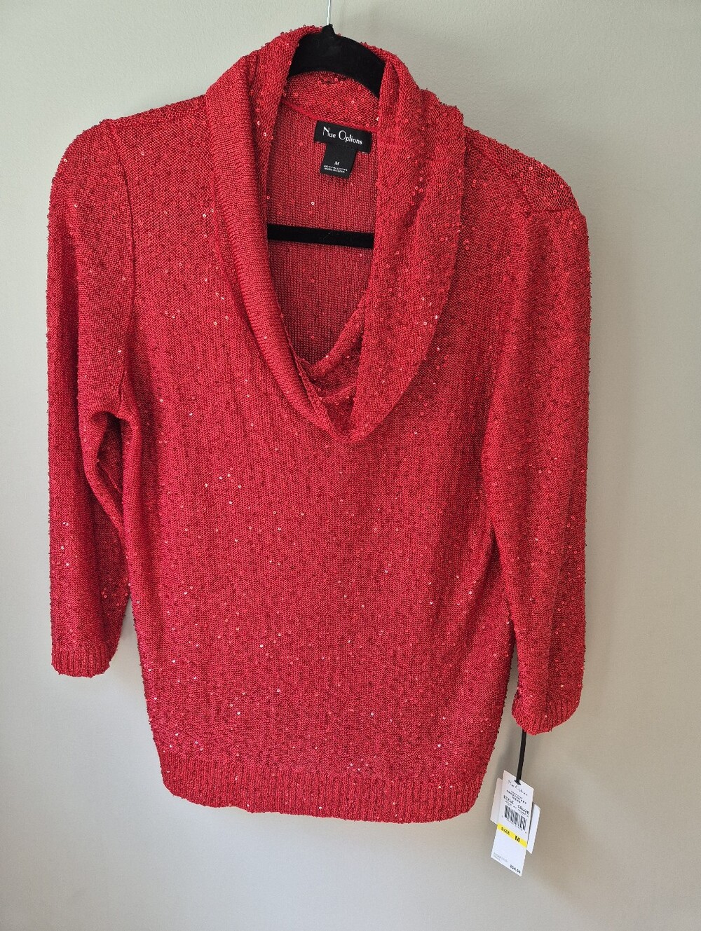 Nue Options Red Sequin Cowl Neck Shimmer Sweater NWT Size MEDIUM